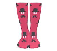 Calcetines Hombre Mujer Bigote Y Bombín Encima Tripulación Calcetines Divertidos Calcetines De Trekking Cómodos Calcetines Para Caminar, Para Yoga, Deporte, 40Cm
