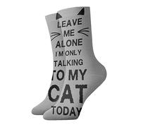 Calcetines informales de novedad de 12 pulgadas Déjame en paz Solo estoy hablando con mi gato Impresión completa Trotar Correr Fitness Deporte Yoga Gimnasio Calcetín de moda para hombres, mujeres, niñ