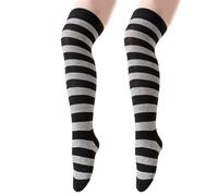 Calcetines largos a rayas para niños, elásticos, cómodos, inspiran diseños, rodillas altas, coloridos, para todo el día, diseño de uniforme escolar, negro claro oscuro gra, Talla única