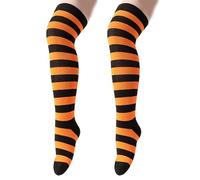 Calcetines largos a rayas para niños, elásticos, cómodos, inspiran diseños, rodillas altas, coloridos, para todo el día, diseño de uniforme escolar, Negro Naranja1, Talla única