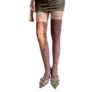 Calcetines largos de malla colorida sobre la rodilla para mujer, con patrón de flores de encaje completo, medias altas hasta el muslo, medias de lencería, calcetines elegantes de encaje para botas