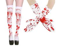 (Calcetines Manchados de Sangre + Calcetines Teñidos) Calcetines Altos Sangrientos Guantes de Sangre de Halloween Halloween sobre la Rodilla Y Guantes Sangrientos, Mpfe Strumpf Disfraz Halloween