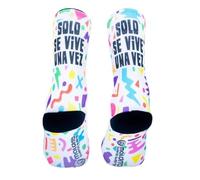 CALCETINES MBS SOLO SE VIVE UNA VEZ de deporte para hombre y mujer. Calcetines de Ciclismo, Running, Trail, Skate, Crossfit (Blanco, 39-40)