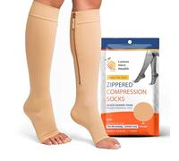 Calcetines médicos de compresión con cremallera, punta abierta, 15-20 mmHg, venas varicosas, medias de compresión con protector de cremallera para protección de la piel, calcetines de compresión