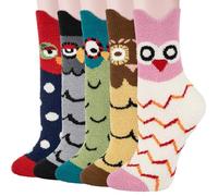 Calcetines Mujer Invierno 5 Pares Suaves Esponjosos Patrón Lindo Casa Termicos Cálidos Calcetines Cómodos Forro Coral Niña Regalo