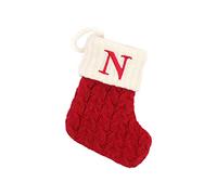 Calcetines navideños con iniciales, grandes, letra bordada, tejidos, rojos, blancos, calcetín navideño para decoraciones de vacaciones familiares Árbol de Navidad Chimenea (N, Talla única)
