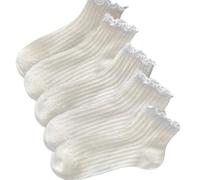 Calcetines Nieve Niña - Calcetines para Niñas Cómodos De Verano A Media Pantorrilla con Borde Fruncido Transpirables Y Ligeros para Uso Diario (White 6-8 Years)