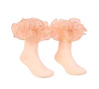 Calcetines NiñO 35-38-Calcetines NiñA Divertidos Calcetines De Encaje Finos De Color Puro con Borde Peinado para NiñAs, Estilo, Calcetines De Baile para Estudiantes, Tallas 6 Y 18 (Beige, 4-6 Years)