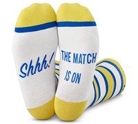 Calcetines para aficionados al fútbol, gran regalo para los fanáticos del fútbol, "Shhh! The Match Is On", Blanco/Azul/Amarillo, Talla única