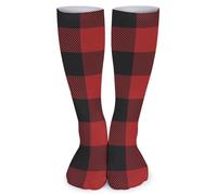 Calcetines Para Hombres Y Mujeres Sarga Negra A Cuadros Rojos Escoceses Divertidos Cómodos Calcetines La Bici, Para Entrenamiento, Senderismo, Adulto, 50cm