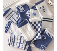 Calcetines para mujer con diseño multiestampado de oso , a cuadros y floral, color azul y , estilo moderno y , 5 aleatorios