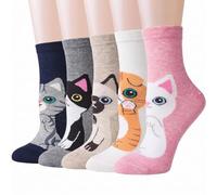 Calcetines para mujer, diseño de animales, 5 pares, talla 4-8 | Algodón transpirable, suave, encantador, estampado de perro y gato, regalo agradable al tacto para uso diario, vacaciones