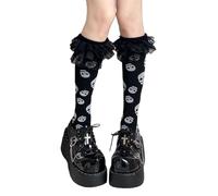 Calcetines para mujeres y niñas, diseño japonés de notas musicales estéticas o calaveras, medias de algodón para cosplay y uniforme escolar a juego, Negro, S-XXL