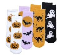 Calcetines Peludos Halloween - Calcetines de Hogar para Halloween 4 Pares | Antideslizantes Brillan En La Oscuridad Para Invierno Hogar Fiestas