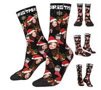 Calcetines personalizados con caras en ellos, fotos personalizadas, texto, para hombres y mujeres, calcetines divertidos personalizados, Navidad 02, talla única