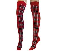 Calcetines por encima de la rodilla con patrón de tartán, diseño de cuadros, calcetines casuales por encima de la rodilla para niñas (rojo), rosso, M