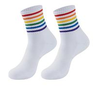 Calcetines Pride,Blancos Hombre Calcetines Deporte Mujer Lgtbi Accesorios,Divertidos Arcoiris Rallas Socks Orgullo Gay Colores Happy Socks Rainbow Stripes Lgtb Lgbtq Accessoires,para Pride Festival
