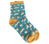 Calcetines púrpura Possum® Jack Russell impresión perro señoras azul verde gris suave mezcla de algodón de bambú perro calcetín idea de regalo