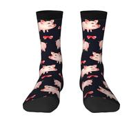 Calcetines rojos con estampado de cerdito para mujer y niña, calcetines divertidos para adultos, calcetines lindos para vacaciones, Año Nuevo, Navidad, 2 Negro-1, Talla única
