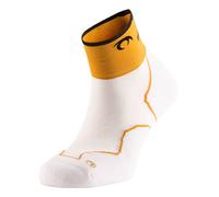 Lurbel Desafío Three - Calcetines de trail running unisex, Calcetin transpirable, antiampollas y antiolor, Calcetines con amortiguación, Calcetin tobillero para trail. (XL - Blanco/Amarillo Ambar)
