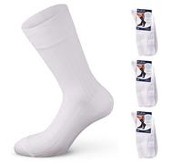 Calcetines sanitarios para hombre, media pierna, fabricados en Italia, 100% algodón mercerizado, hilo de Escocia, rematado a mano, paquete de 3 unidades, 3 pares de calcetines blancos, 43-45