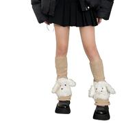 Calcetines sin pies con patrón de perro con orejas grandes de felpa, calentadores de piernas de punto para mujeres y niñas, fundas para botas, manga elástica para hogar y exteriores, calentadores