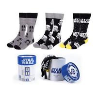 Calcetines Star Wars - Pack de 3 calcetines talla única (38-45) para adulto | Regalo para fans de Star Wars, (Darth Vader, Stormtrooper y logo Star Wars) en lata coleccionable de R2-D2