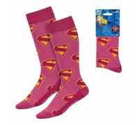 Calcetines Superman Supergirl Unisex Adulto - 1 Par Calcetines DC Licencia Oficial, Algodón 65% Suaves y Elásticos, Color Rosa con Logos, Talla 36-43, Uso Diario y Regalo