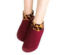 Calcetines térmicos antideslizantes con forro polar cálido para mujer, diseño de leopardo, para el hogar, interiores, para adultos, talla 2025, Vino, Altoa única
