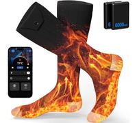 Calcetines térmicos para hombres y mujeres, 6000 mAh, recargables, eléctricos, con aplicación y batería, control dual y 4 niveles de calor, calentadores de pies lavables a máquina con bolsa de
