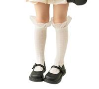 Calcetines transpirables con ribete de tul para niñas, calcetines hasta la rodilla, elásticos para vestido de primavera, escuela y niñas, Gasa blanca y blanca, Altoa única