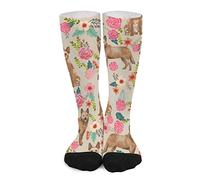 Calcetines unisex novedosos, diseño floral de perro ganado australiano, color rojo arena, calcetines de vestir a media pantorrilla, calcetines deportivos hasta la rodilla, medias largas atléticas para