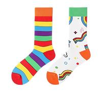 Calcetines unisex para hombre, mujer y niño, con diseños divertidos, incluyendo arcoíris y rayas. Un regalo diferente para ambos lados.