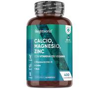 Calcio, Magnesio y Zinc con Vitamina D3, K2 y Más - 400 Comprimidos Veganos (+1 Año) - Complejo de Vitaminas y Minerales, Sin Gluten, Sin Lactosa