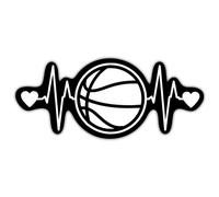 Calcomana de vinilo con latido del corazn de baloncesto | Coches Camiones Furgonetas Paredes Porttiles Tazas | Blanco sobre fondo negro| 7,5 x
