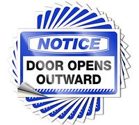 Calcomanía adhesiva con texto en inglés "Notice Door Opens Outward", paquete de calcomanías removibles duras occidentales (6 x 9 cm)