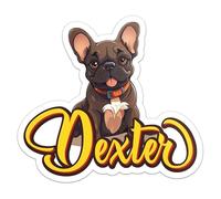 Calcomanía con nombre de perro Bulldog Francés Dexter, calcomanía de vinilo impermeable para parachoques de coche, laptop, botella de agua, pared y ventana, tamaño: lado más largo de 3 pulgadas
