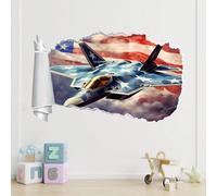 Calcomanía de arte de pared, Avión Etiqueta Engomada De La Decoración De La Frontera Agrietada 3D, Rayas Rojas Y Blancas Adhesivo Despegar Y Pegar, Mural De Decoración