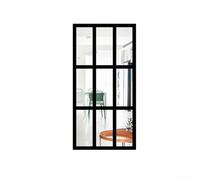 Calcomanía de espejo de pared que ofrece ilusión espacial a través de un diseño preciso de ventana de imitación y perímetro de acento de madera (negro)