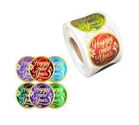 Calcomanía de Feliz Año Nuevo, etiquetas redondas de lámina dorada, autoadhesivas, suministros de fiesta, Feliz Año Nuevo, etiquetas de estampado de lámina dorada, autoadhesivas