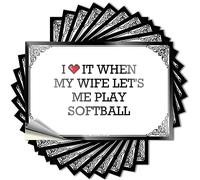 Calcomanía de herramientas con texto en inglés "I Love It When My Wife Let's Me Play Softball" para coche, caja de calcomanías (6 x 9 cm)