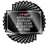 Calcomanía de la mitad para adultos, con texto en inglés "I Love My Awesome Husband & Yeah He Bought Me This", decoración para puerta de dormitorio (8 x 12 cm)