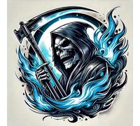 Calcomanía de la Muerte Negra con Calavera y Llama Azul, para Laptop, Botella, Camión, Teléfono, Motocicleta, Ventana, Pared, Taza, Adhesivo para Coche