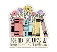 Calcomanía de lectura de libros y desmontaje de sistemas de opresión, calcomanía floral de gusano de biblioteca, calcomanías de vinilo impermeables para Kindle E-Reader para laptop, botella de agua,