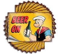 Calcomanía de letras para accesorios de dormitorio, cubierta duradera | Beer On Popeye sosteniendo una botella, calcomanía autoadhesiva feminista para bricolaje militar (8 x 12 cm)