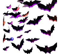 Calcomanía de murciélagos de Halloween | Decoración de pared de murciélago 3D espeluznante con luces, para el hogar para dormitorio, porche, escuela, puerta, fiesta, casa embrujada, aula, patio