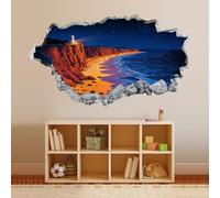 Calcomanía de pared 3D Costa De La Isla Del Faro Decorativos Roto Impermeable Tatuaje de pared para dormitorio de niños,decoración del hogar 48x84cm