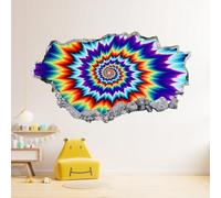 Calcomanía de pared 3D Remolino Vinilos Decorativos Roto Impermeable Caleidoscopio Psicodélico Tatuaje De Pared Para Dormitorio De Niños, Sala De Estar, Decoración Del Hogar 75x50cm