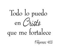 Calcomanía de pared con citas en español Todo lo puedo en Cristo que me fortalece Calcomanía de pared con versículo bíblico para dormitorio en español-L-70x57cm-Black