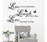 Calcomanía de pared con citas inspiradoras para el hogar, niñas, mariposa, vinilo extraíble, decoración artística, vive cada momento, ríe cada día, amor más allá de las palabras, 23 x 17 pulgadas